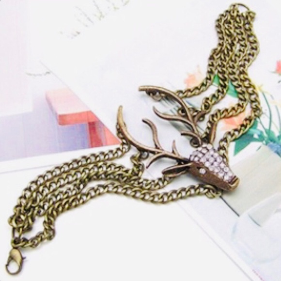Jewelry - BRASS TONED DEER BRACELET WITH RHINESTONES